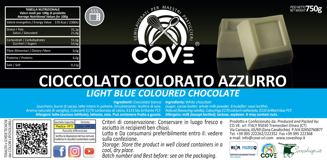 Cioccolato colorato AZZURRO 750g – contenitore per microonde