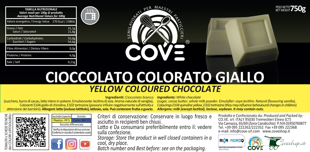 Cioccolato colorato GIALLO 750g – contenitore per microonde