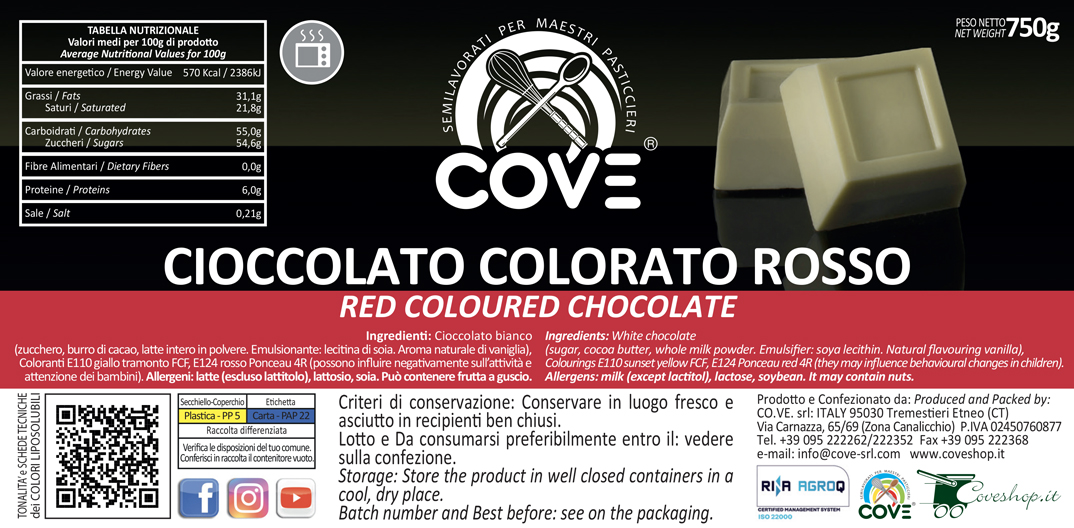 Cioccolato colorato ROSSO 750g- contenitore per microonde
