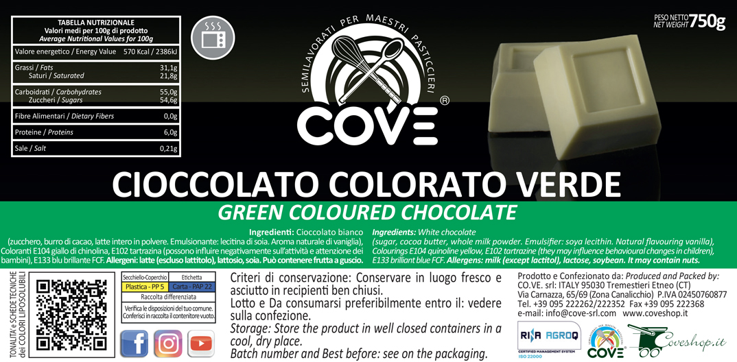 Cioccolato colorato VERDE 750g- contenitore per microonde